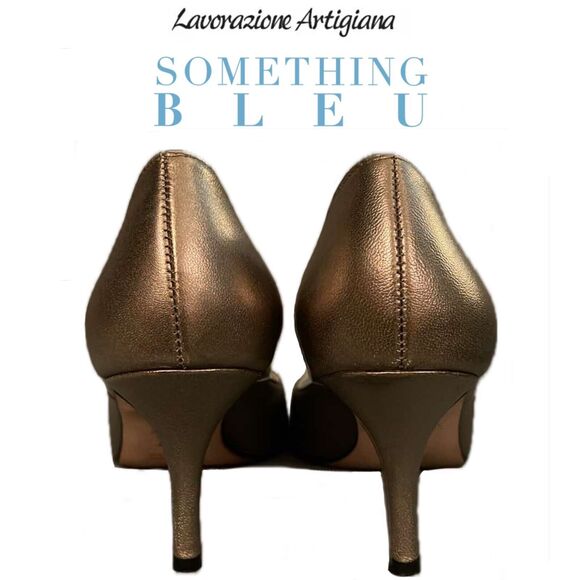Something Bleu Metallic Gold Leather Heels Stiletto Hand Made In Italy - 8 - Picture 5 of 5